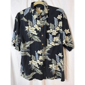 Island Republic Men's Silk Hawaiian short sleeve button‎ down shirt Size Large